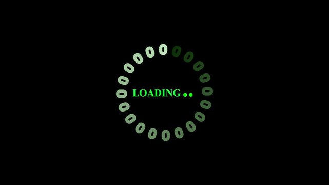 Loading circle indicator pulsates in emerald green tones against a black void while displaying the word loading in the center to indicate that the application is preparing the user interface visuals.
