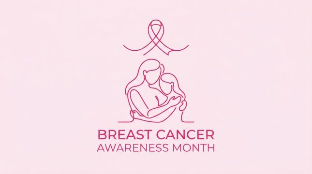 Minimal pink line art mother and child breast cancer awareness month background for poster banner and social campaign