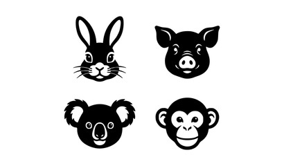 Fototapeta premium Rabbit Pig Koala Monkey Silhouette Icon Set