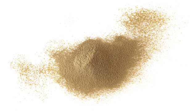 Brahmi powder pile, Bacopa monnieri or Ayurvedic Brahmi plant, isolated on white background, top view, clipping path