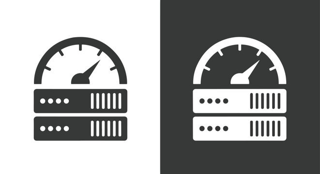 Server performance speed gauge icon: Glyph and solid icon set - Icon vector - logo icons. Blue, Black and white icons