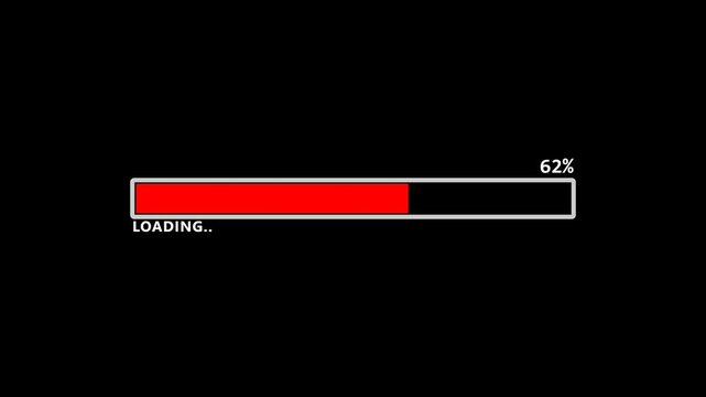 Red digital progress bar showing sixty two percent completion on black background for user interface and software loading screens