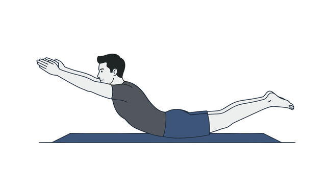 Athlete Doing Superman Back Extension Floor Exercise Vector Illustration