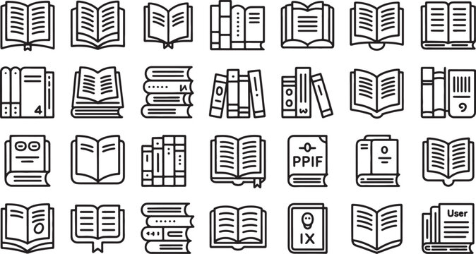 Books and Book Stacks Illustration Set with Various Designs and Symbols Featuring Stack, Design, Reading with Knowledge