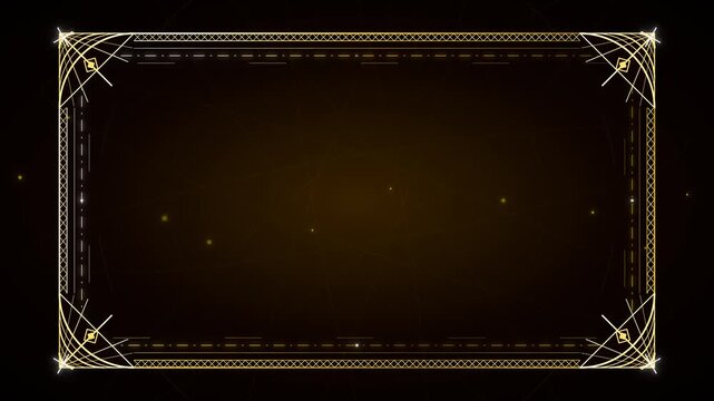 Elegant golden frame animation, luxurious art deco border, sparkling gold lines, sophisticated vintage design element for titles and presentations