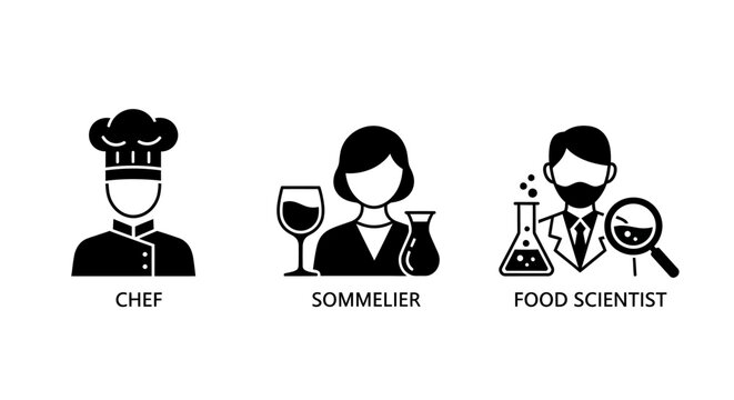 Professional Icons: Chef, Sommelier, Food Scientist - Culinary and Science Roles