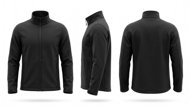 Black soft shell jacket mockup front side and back view on white background