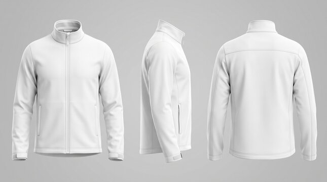 White soft shell jacket mockup front side and back view on white background