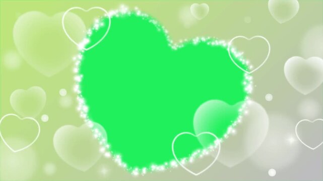 Animation yellow heart shape frame on green background.