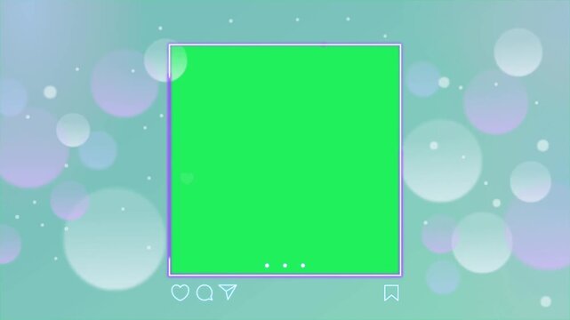 Animation purple heart shape frame on green background.