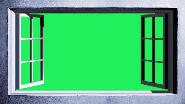 Animation white window frame on green screen.
