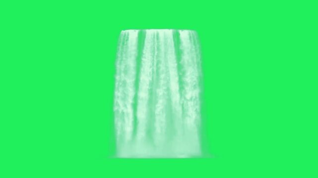 Realistic white water falling on green background.