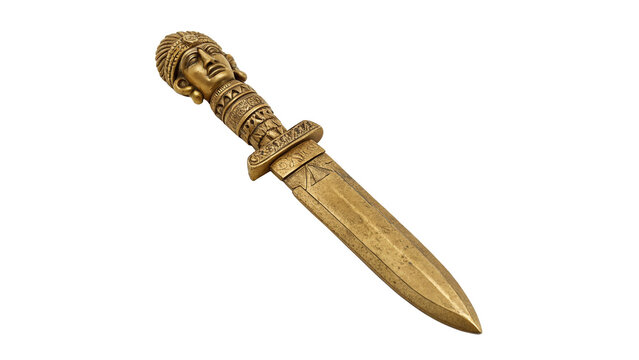 Vintage wooden dagger prop historical medieval weapon replica tool isolated on transparent background