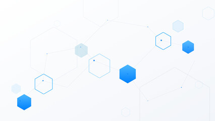 Obraz premium Abstract blue hexagon network background with lines and dots