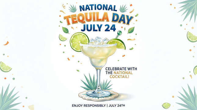 A light blue and white banner for National Tequila Day on July 24th. 