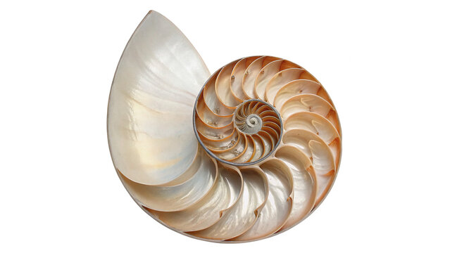 Beautiful natural cut section of chambered nautilus sea shell isolated on transparent background