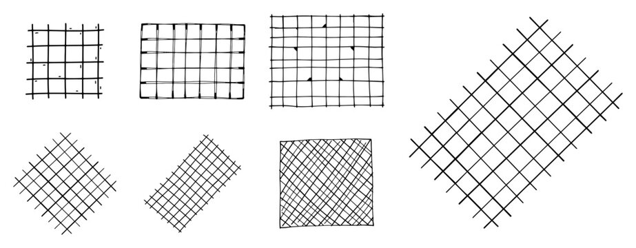 Hand drawn grid textures and cross hatching meshes in black line art style