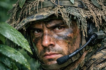 Fototapeta premium Close-up shot of a person dressed in a camouflage uniform, ideal for military or outdoor-themed images