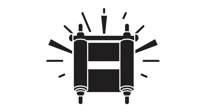 Black and white icon of a holy Torah scroll.
