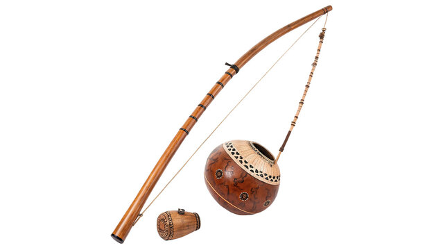 Traditional Brazilian berimbau musical string instrument capoeira martial arts asset isolated on transparent background