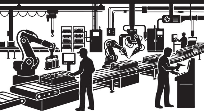 Industrial factory, robotic manufacturing, assembly line, industrial automation