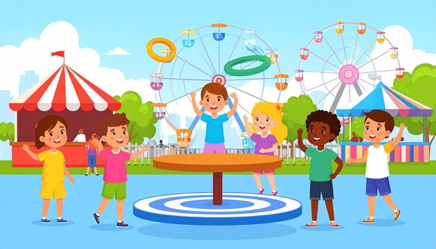 Children playing together in a colorful outdoor playground.