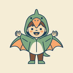 Joyful child dressed in a green flying dinosaur costume illustration © kina
