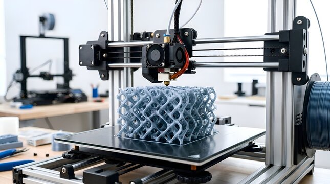 3D Printer Creating Complex Lattice Structure in Bright Workshop