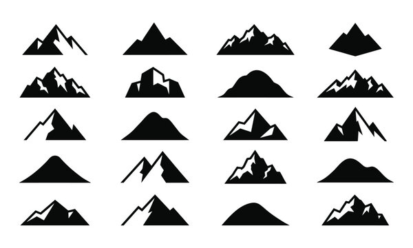 Mountain silhouette collection isolated on transparent background for outdoor adventure branding and design