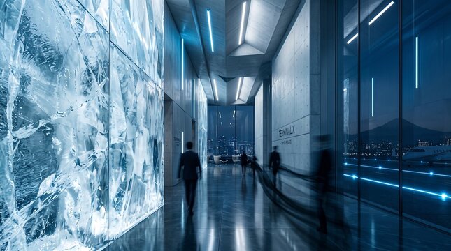 Modern Terminal Corridor with Futuristic Digital Display