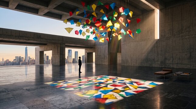 Person Contemplating Colorful Art Installation in Modern Space