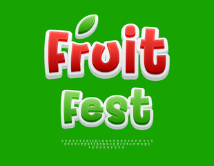 Naklejka premium Vector Bright banner Fruit Fest. Modern Green Font. Creative Alphabet Letters and Numbers set.