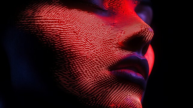 Close-up face with red and blue light