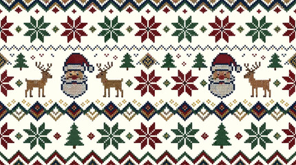 Festive knitted pattern featuring Santa Claus and reindeer © magu