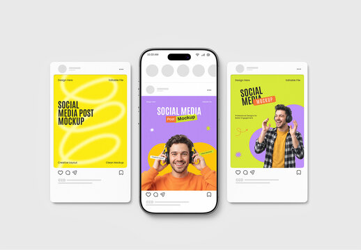Smartphone with Social Media Post Mockup