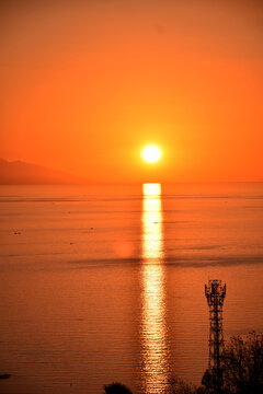 The natural beauty of sunset from Sylvia Hill, Labuan Bajo, East Nusa Tenggara, Indonesia, beautiful view, sunset from the edge of the sea