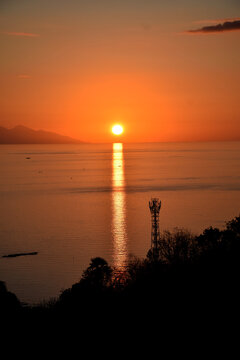 The natural beauty of sunset from Sylvia Hill, Labuan Bajo, East Nusa Tenggara, Indonesia, beautiful view, sunset from the edge of the sea