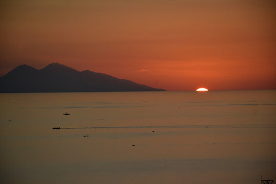 The natural beauty of sunset from Sylvia Hill, Labuan Bajo, East Nusa Tenggara, Indonesia, beautiful view, sunset from the edge of the sea
