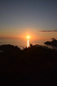 The natural beauty of sunset from Sylvia Hill, Labuan Bajo, East Nusa Tenggara, Indonesia, beautiful view, sunset from the edge of the sea
