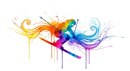 Obraz premium Vibrant Watercolor Illustration of a Skier in Action