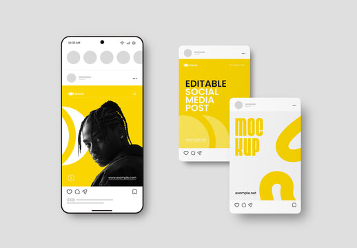 Social Media Post Mockup Set with Phone