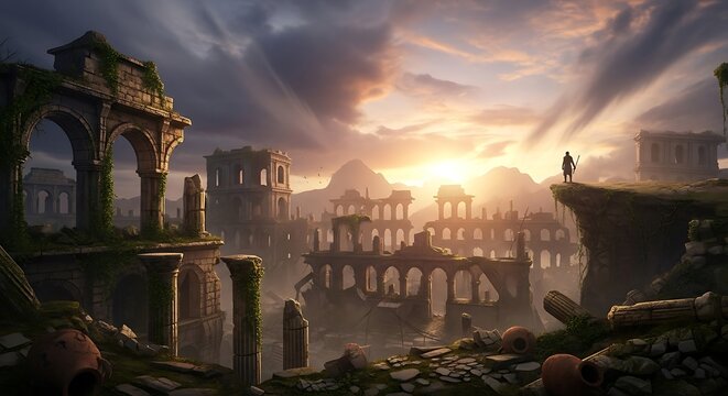 Gothic cathedral at golden hour with dramatic sky.