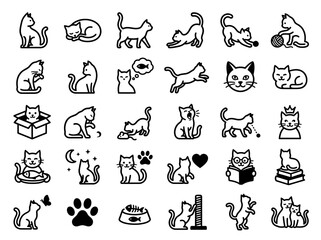 Cute Cat Icons Set: Various Poses and Activities of Domestic Felines © ahmad