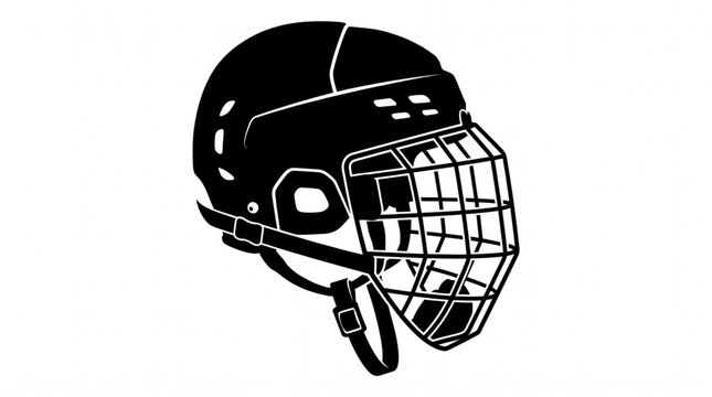 Black and white vector silhouette of an ice hockey helmet with a cage mask