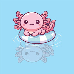 Fototapeta premium Cartoon Vector Illustration of an Axolotl Floating on a Swim Ring