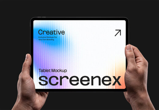 Landscape Tablet Screen Mockup Held in Hands