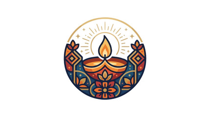 Colorful traditional diya lamp illustration with floral patterns © painan