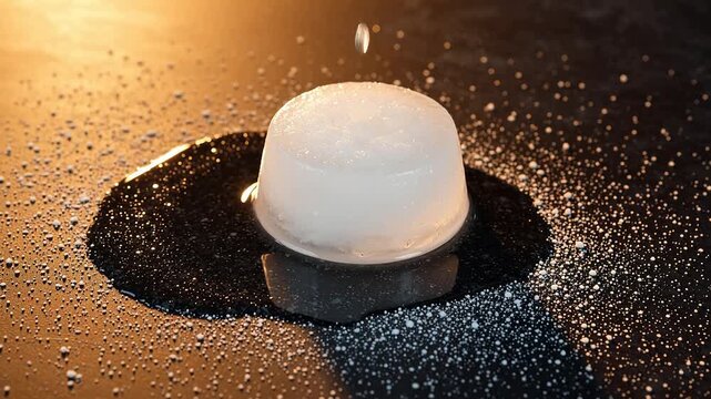 Melting ice cube on dark surface