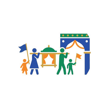 Minimalist vector illustration of a traditional Indian wedding doli ceremony