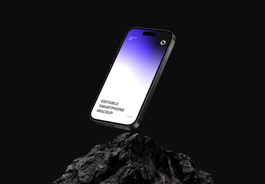 Floating Smartphone Mockup on Dark Stone